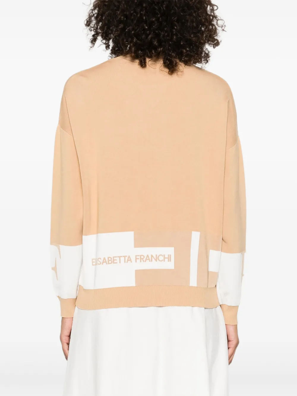 Elisabetta Franchi colour-block crew-neck sweater Beige