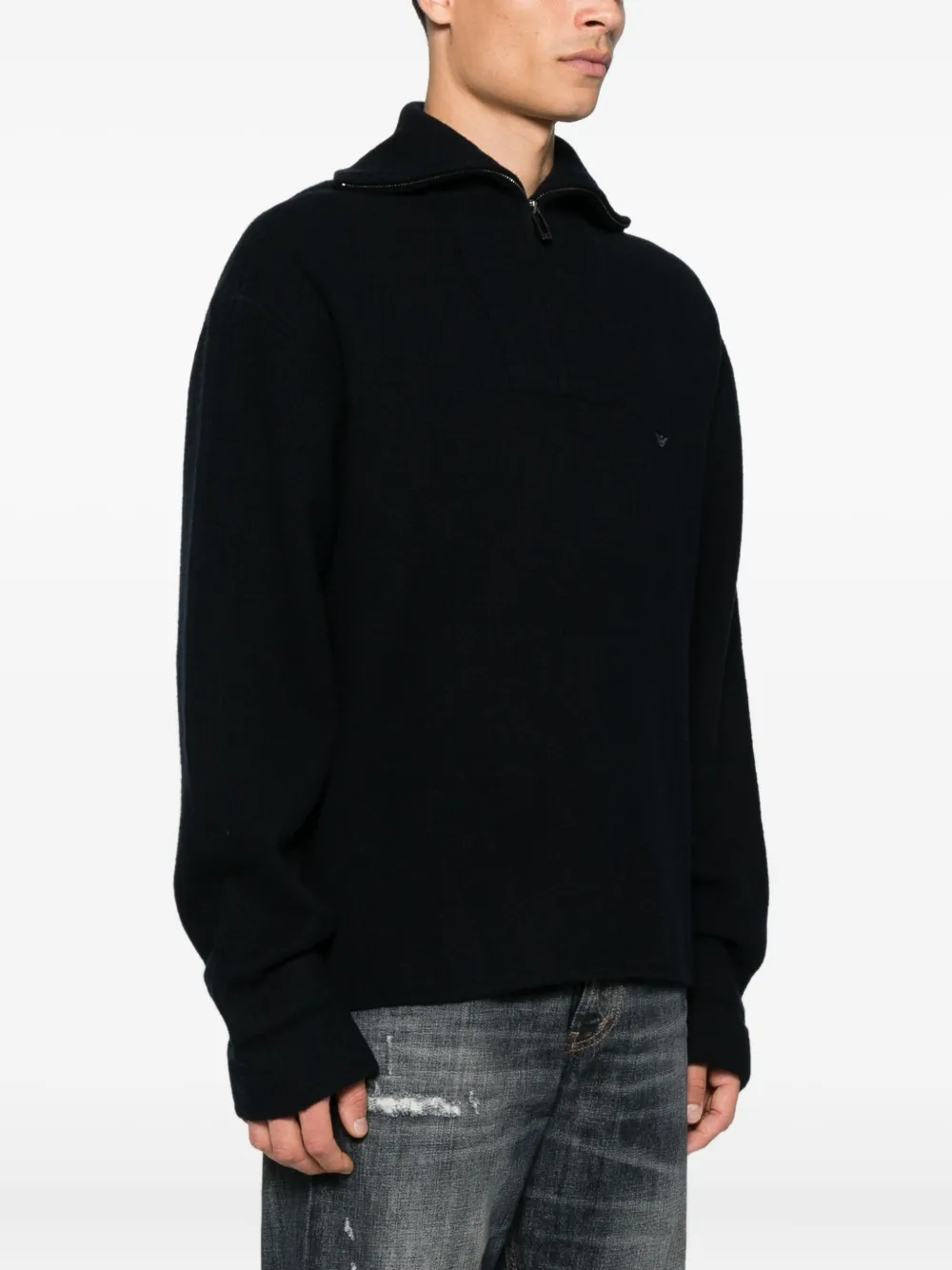 Emporio Armani half-zip wool sweater Blauw
