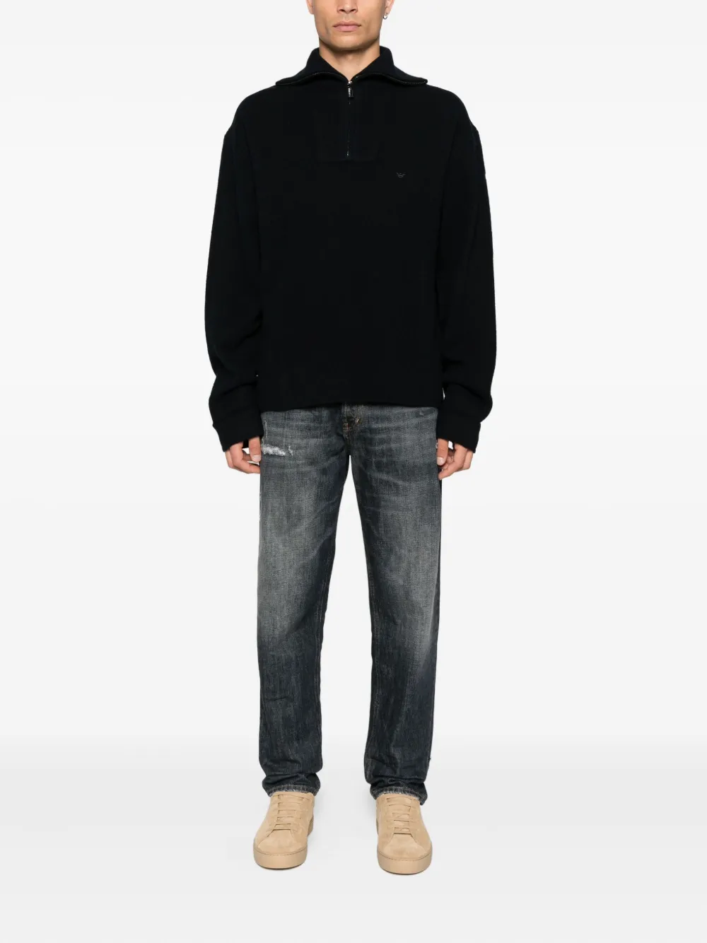 Emporio Armani half-zip wool sweater Blauw