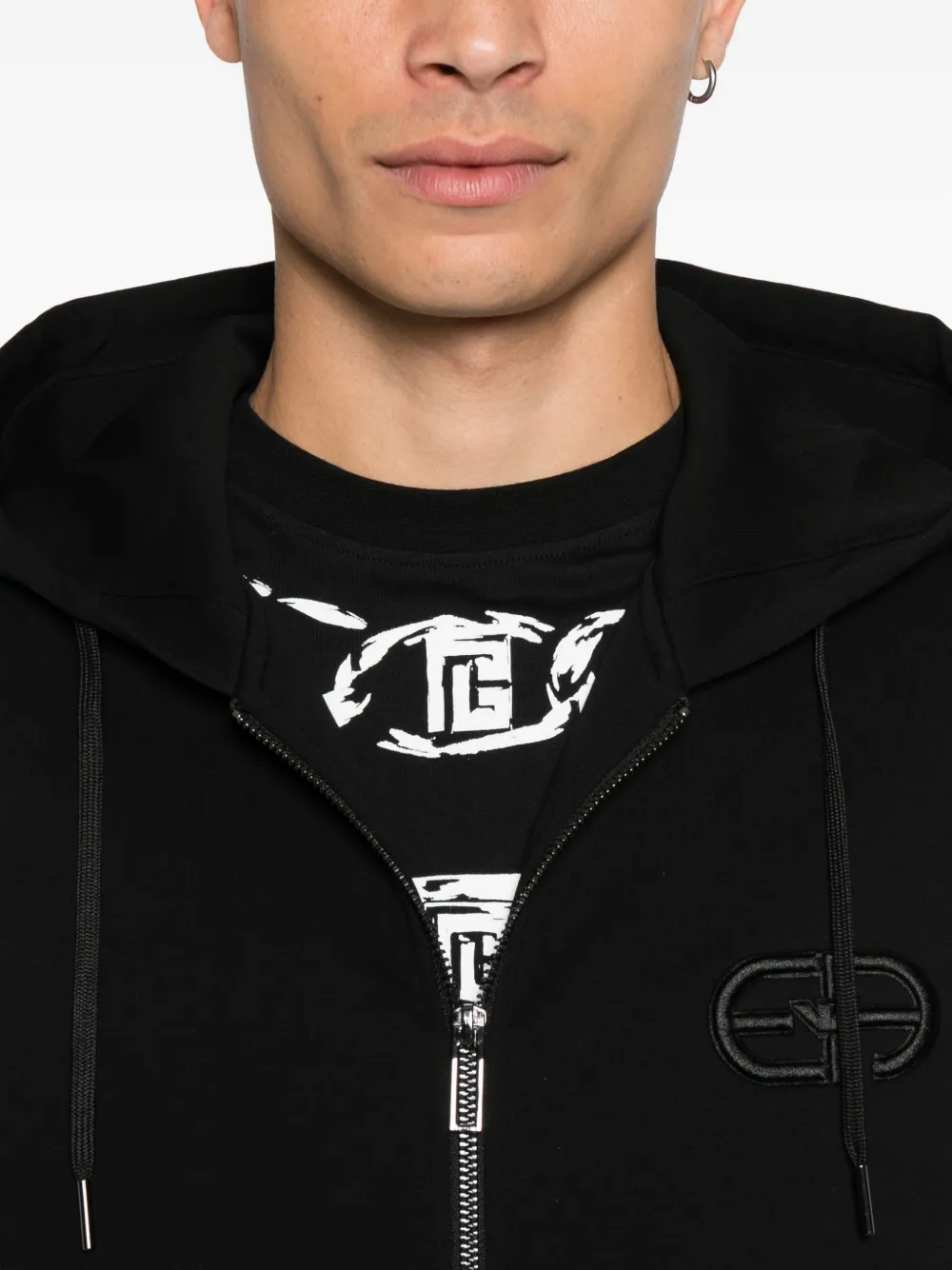 Emporio Armani Hoodie met geborduurd logo Zwart