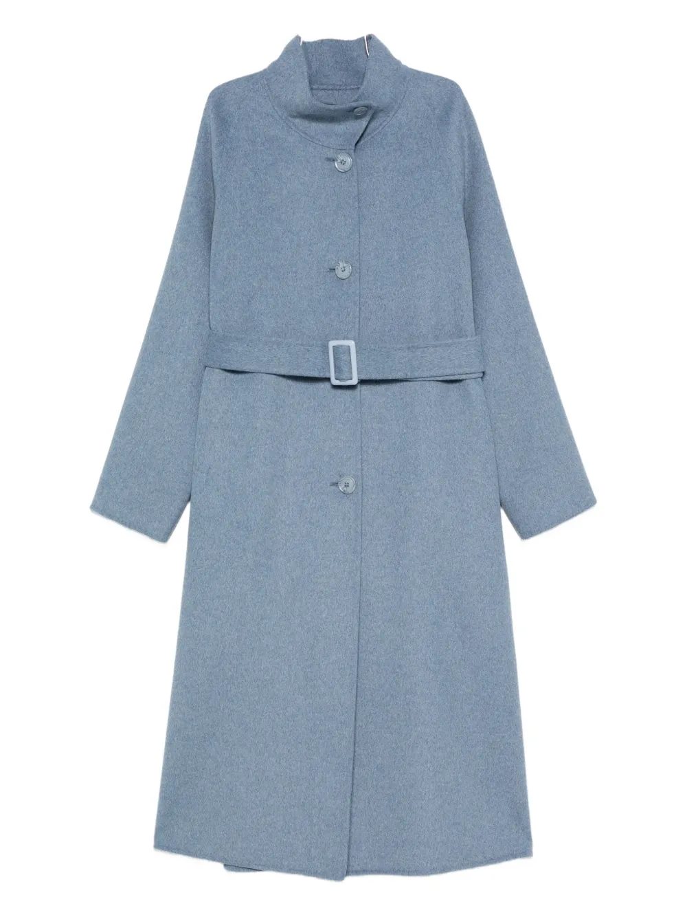 Emporio Armani Belted Stand-collar Coat In Blue