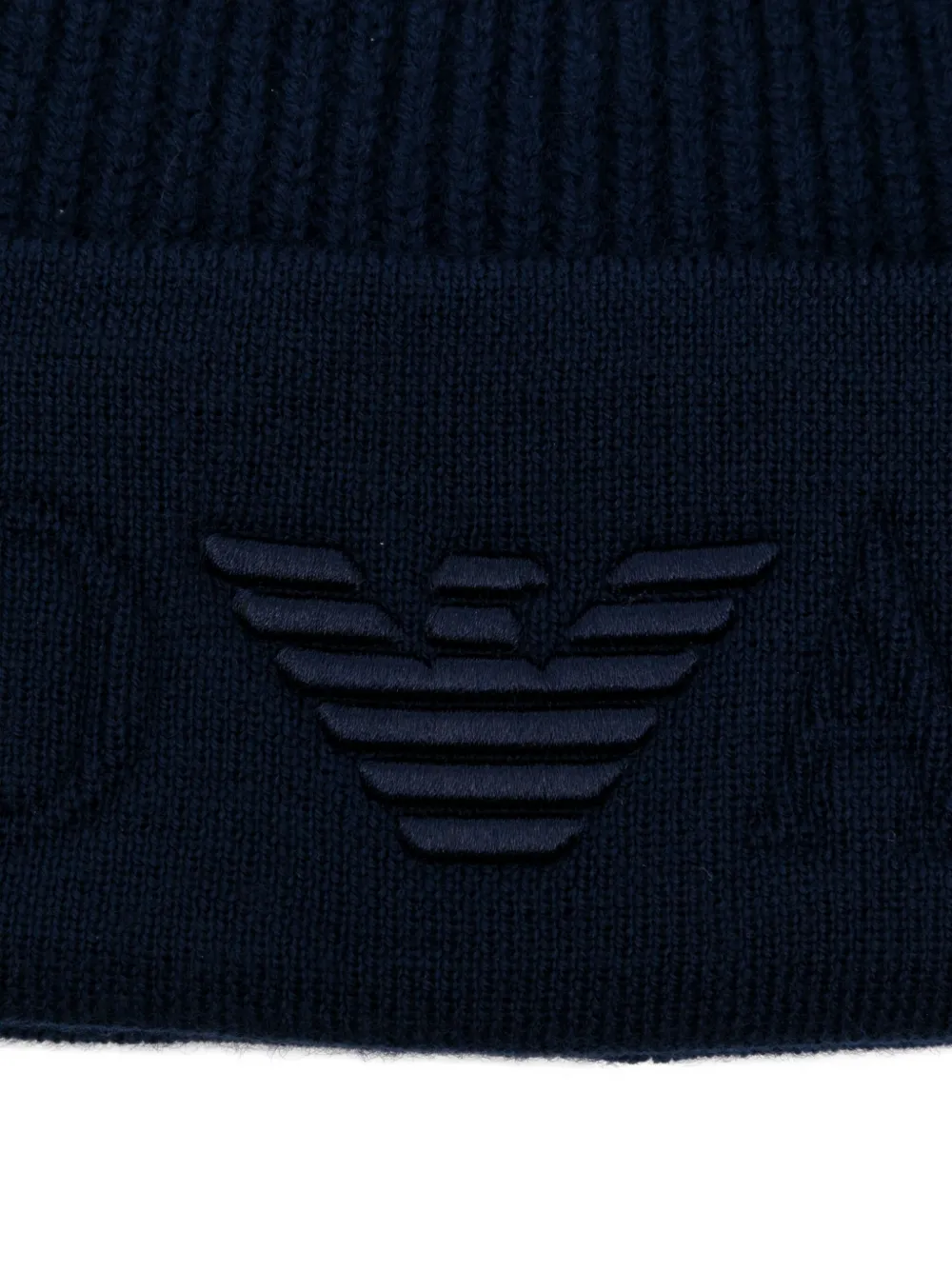 Emporio Armani logo-embroidered ribbed beanie Blauw