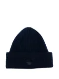 Emporio Armani logo-embroidered ribbed beanie - Blue