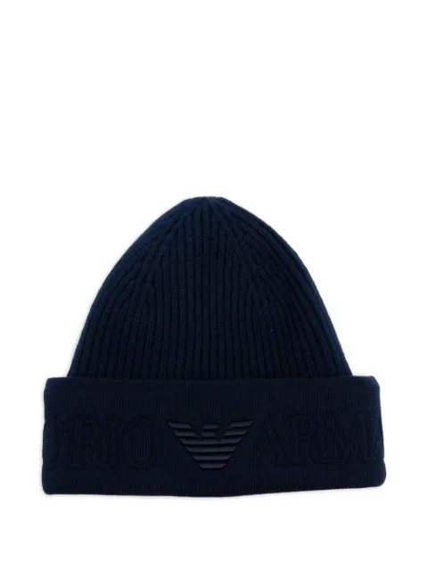 Emporio Armani gorro tejido de canalé con logo bordado