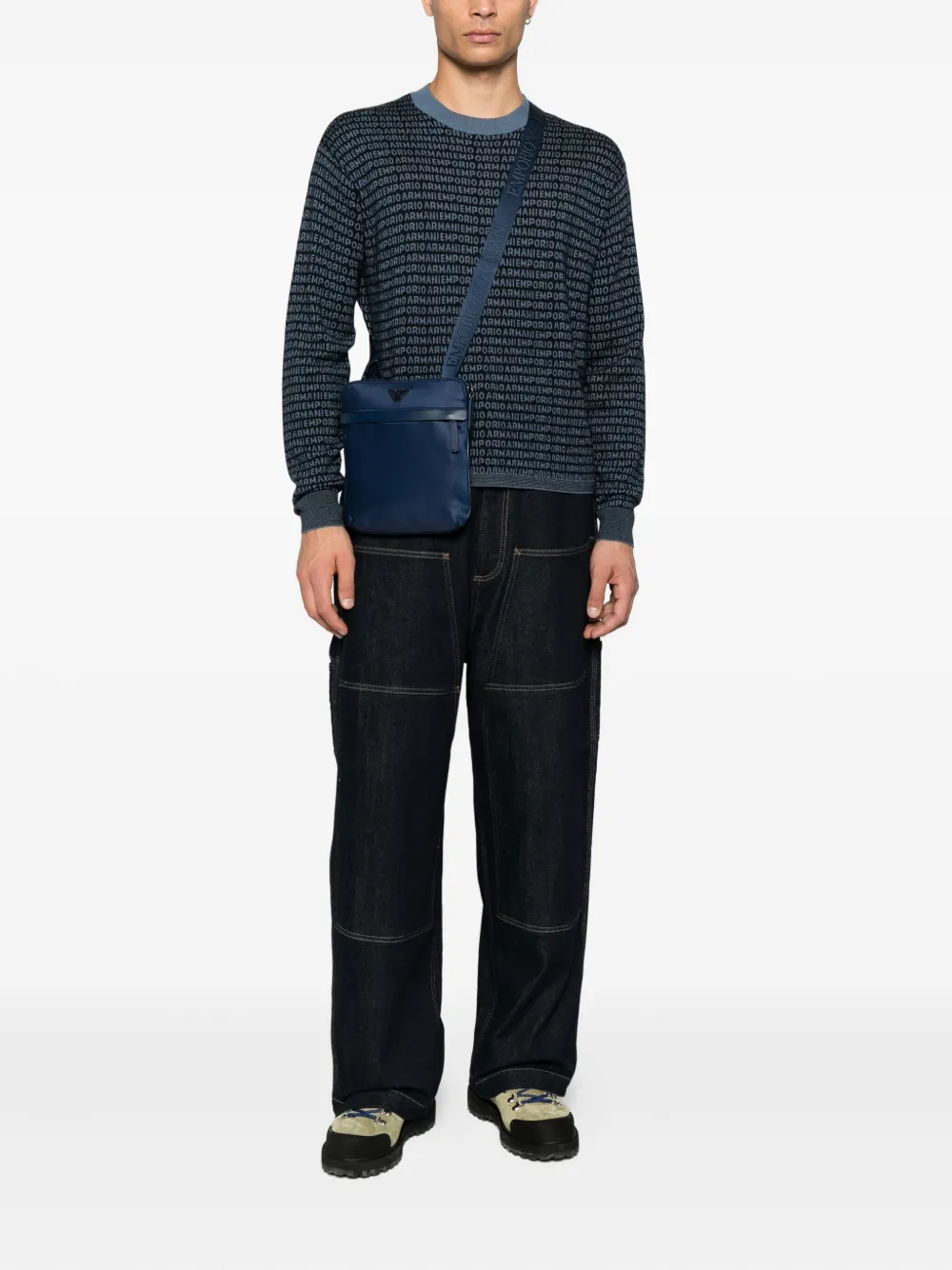Emporio Armani logo-print wool sweater Blauw