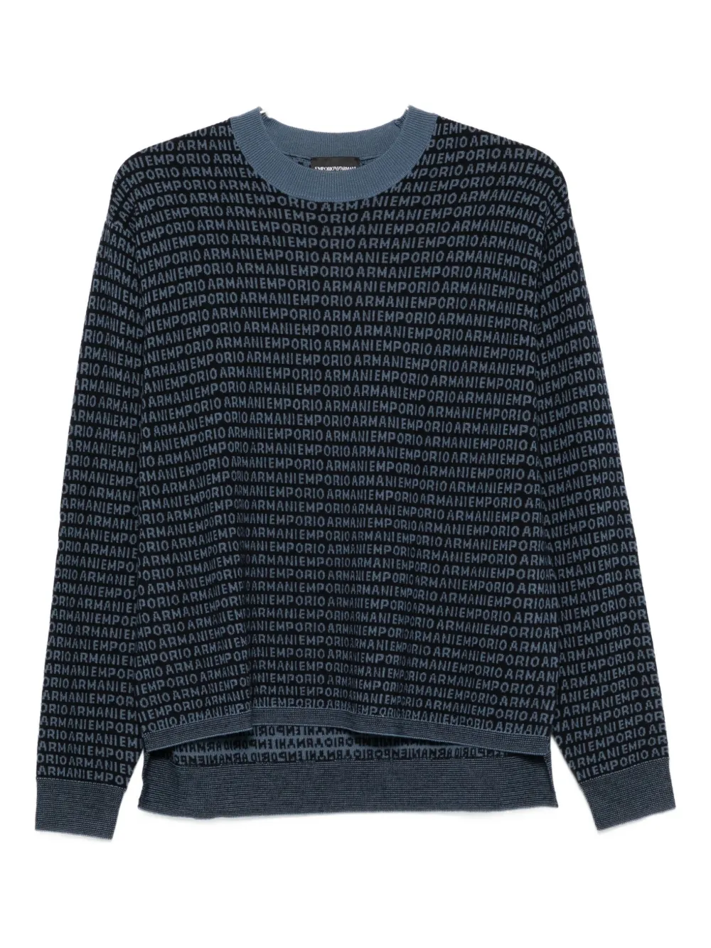 Emporio Armani Ribbed Crewneck Wool Jumper Cuffs Hem In Blue