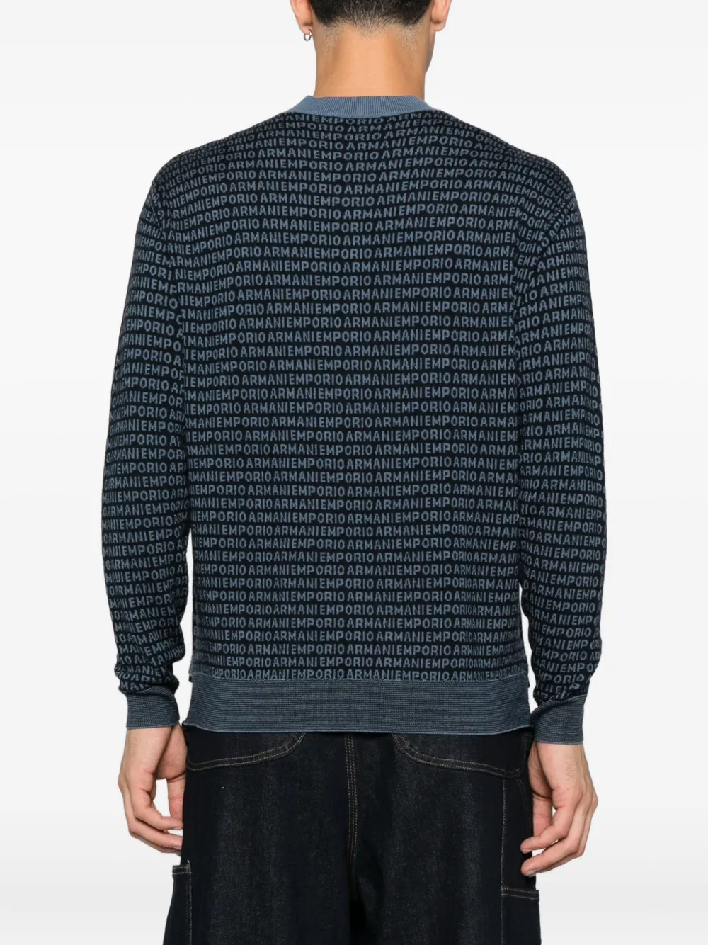Emporio Armani logo-print wool sweater Blauw