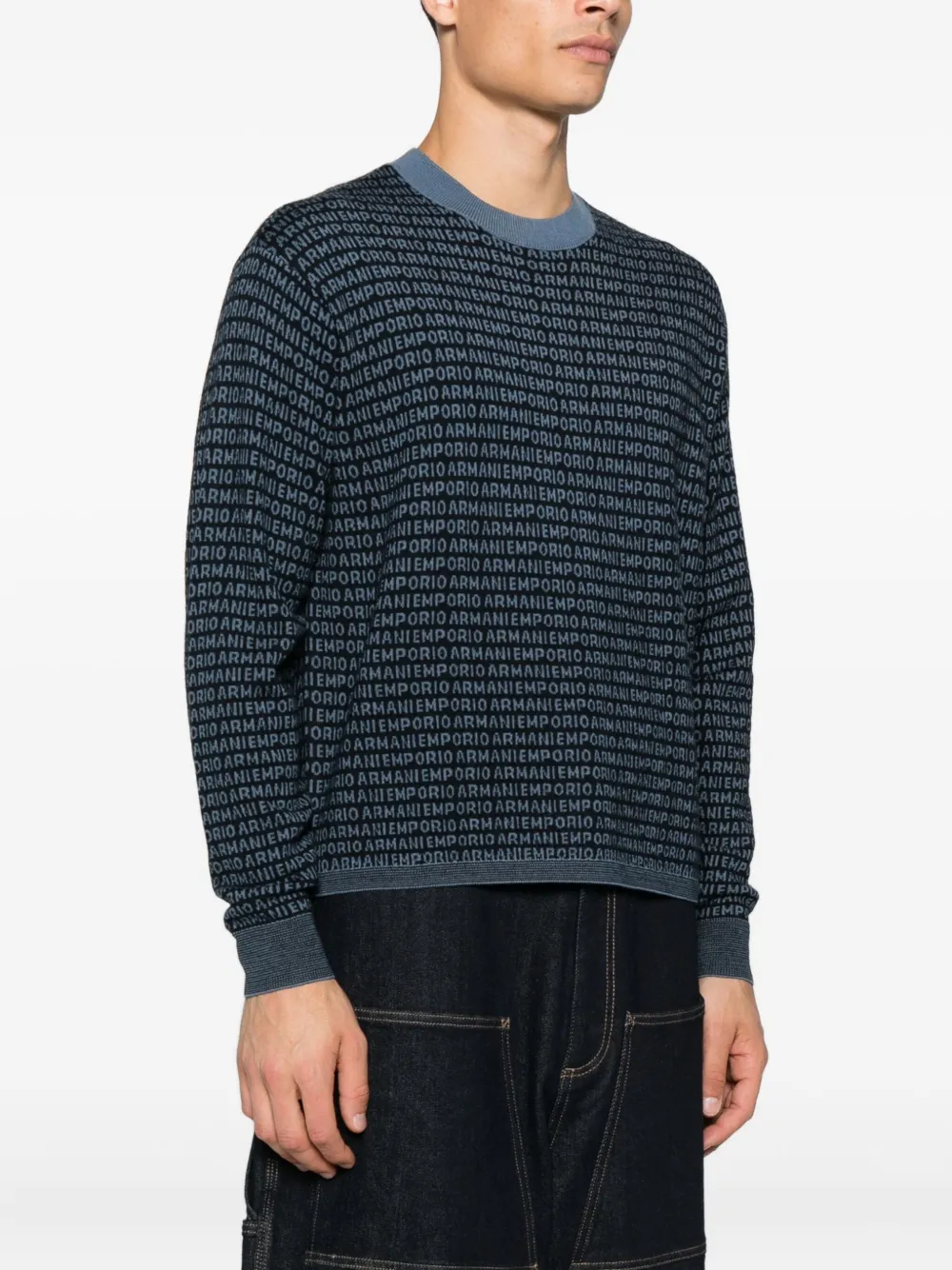 Emporio Armani logo-print wool sweater Blauw