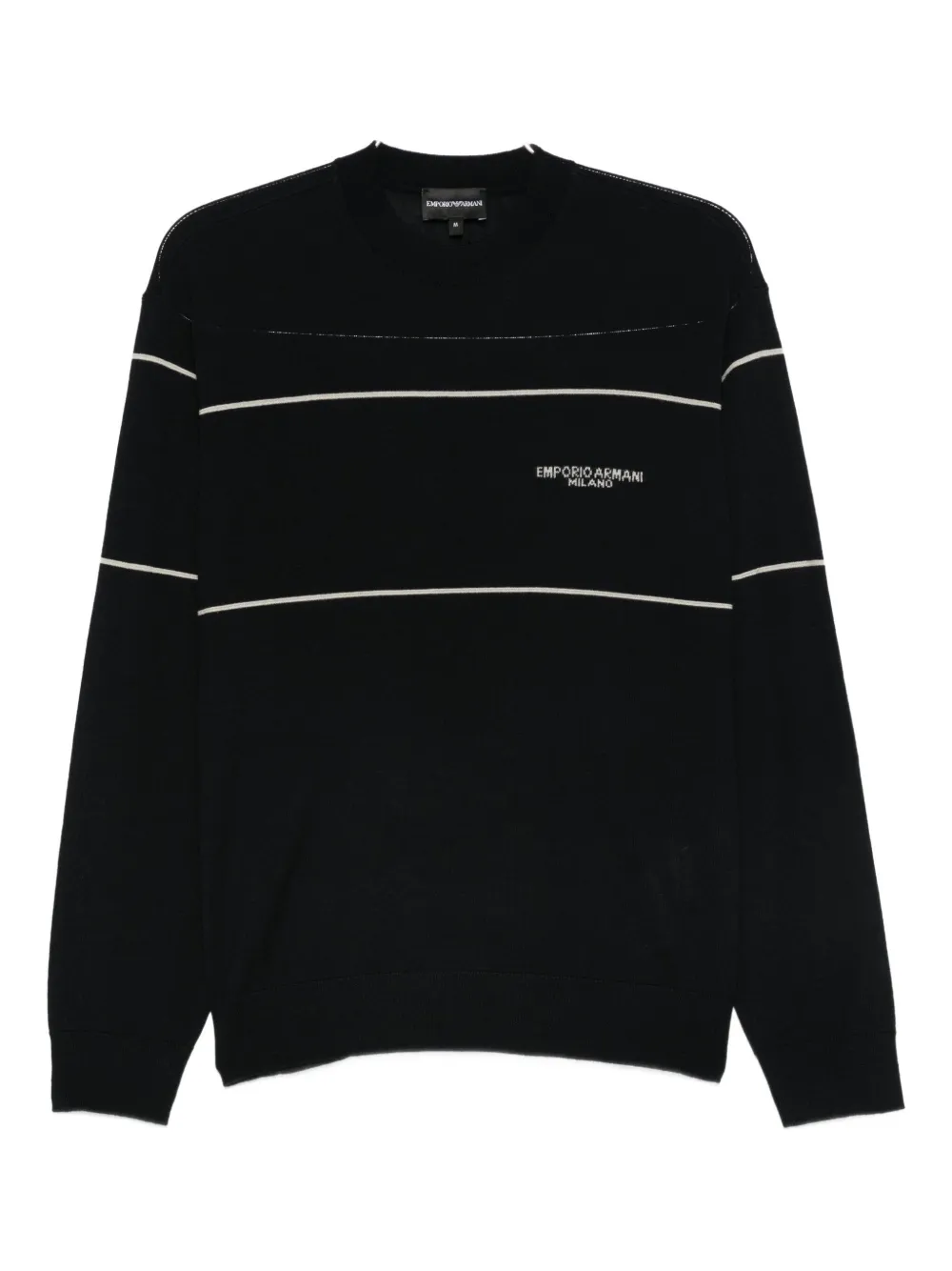 Emporio Armani Virgin-wool Jumper With Jacquard Logo In Black