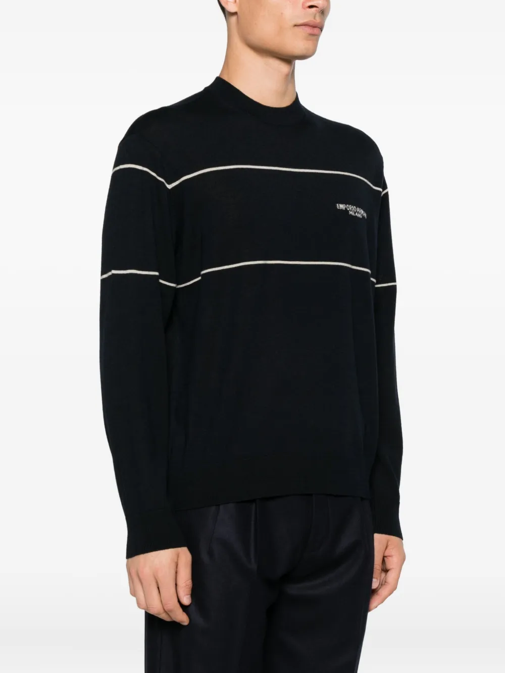 Emporio Armani Wollen trui met streepdetail Blauw