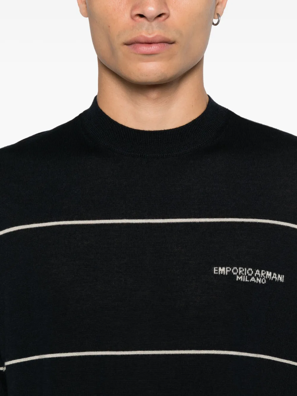 Emporio Armani Wollen trui met streepdetail Blauw