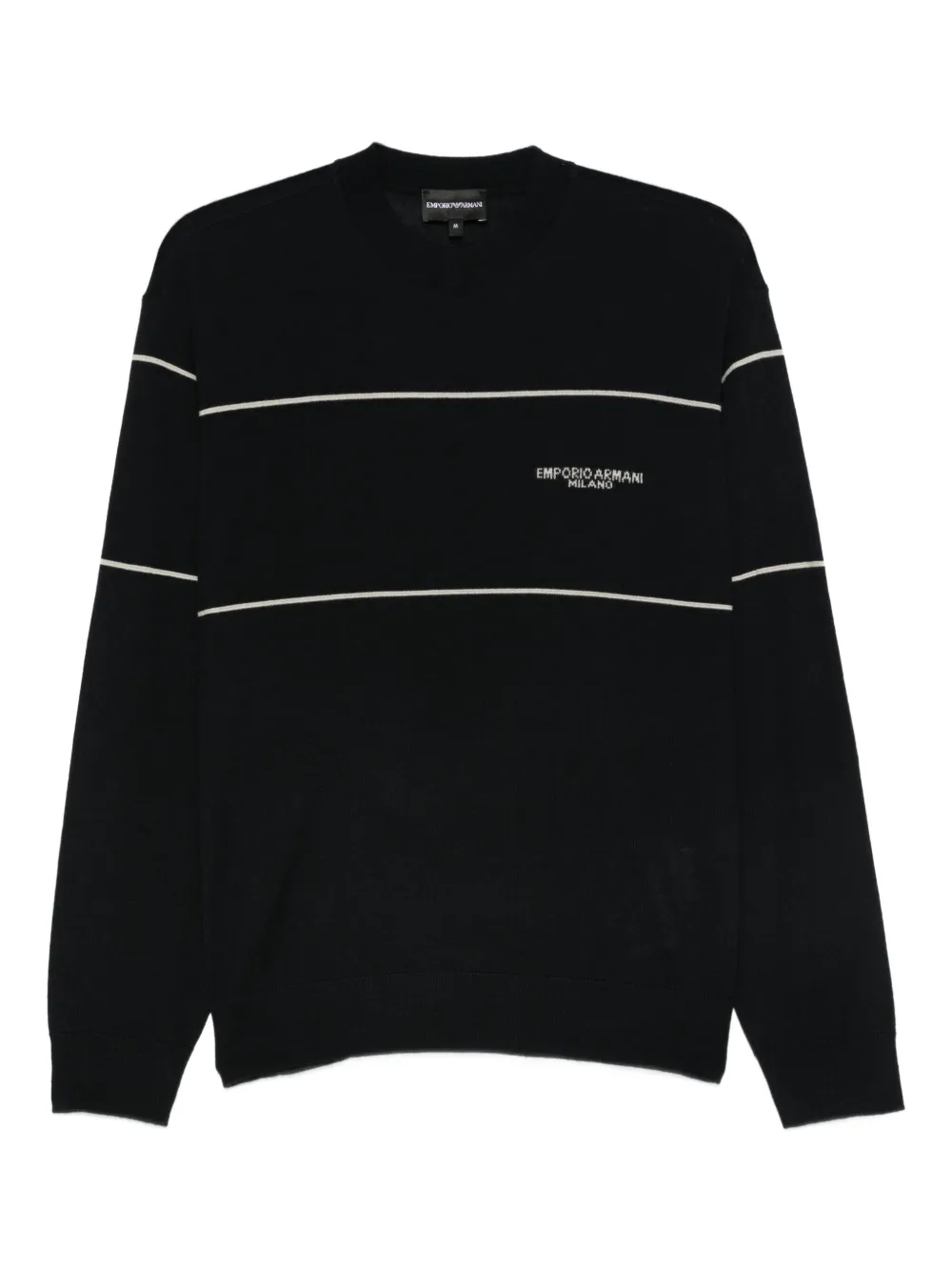 Emporio Armani stripe-detail wool sweater Blauw