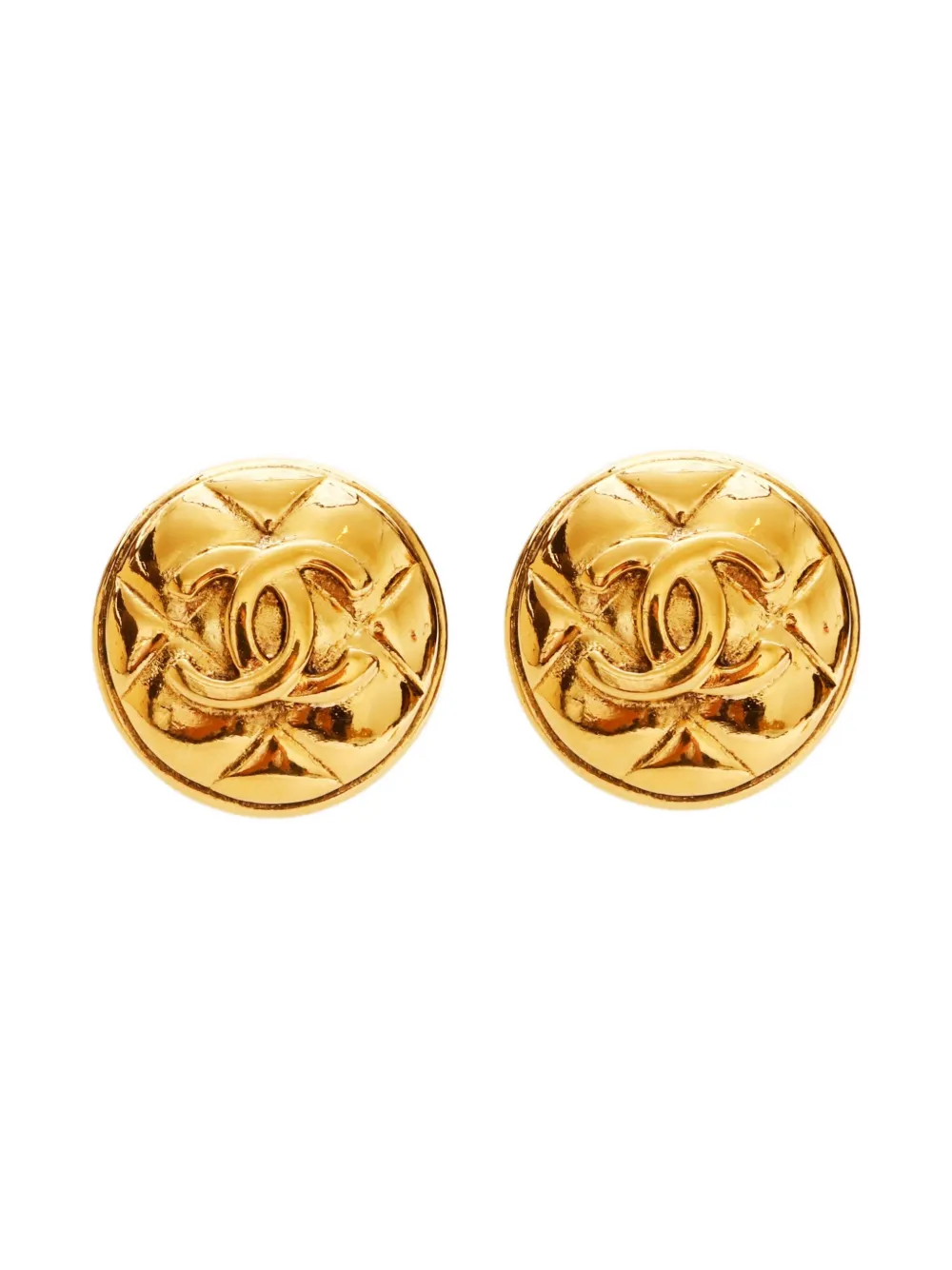 CHANEL Pre-Owned 1986-1994 CC-mark quilted earrings - ゴールドトーン CHANEL Pre-Owned 1986-1994 CC-mark quilted earrings - ゴールドトーン