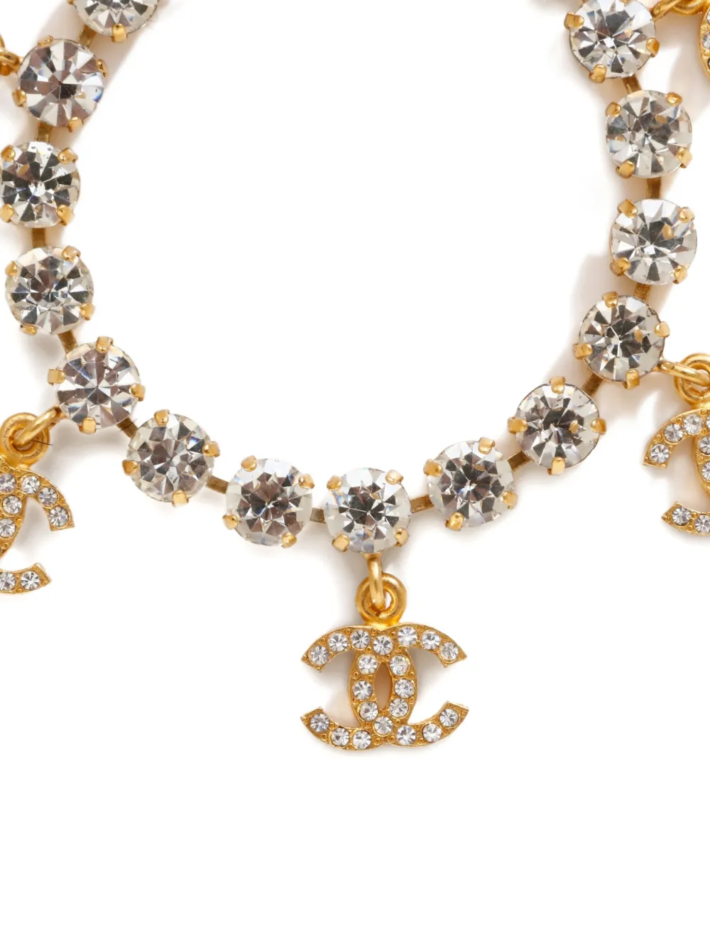 Pre-owned Chanel 1995 Rhinestone-embellished Cc-mark Bracelet In Gold