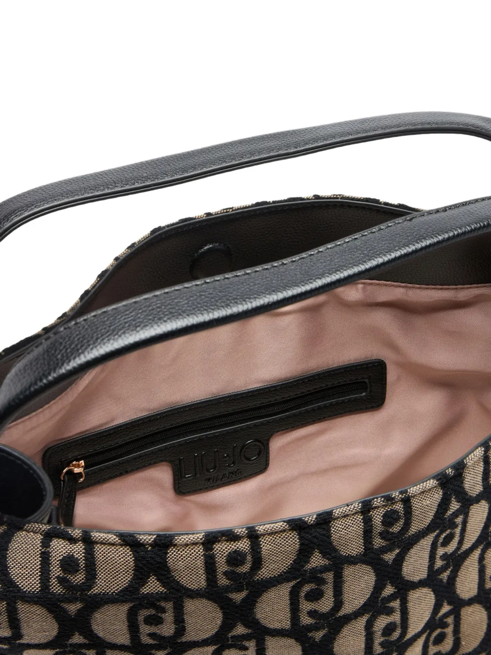 LIU JO large logo-jacquard shoulder bag Beige