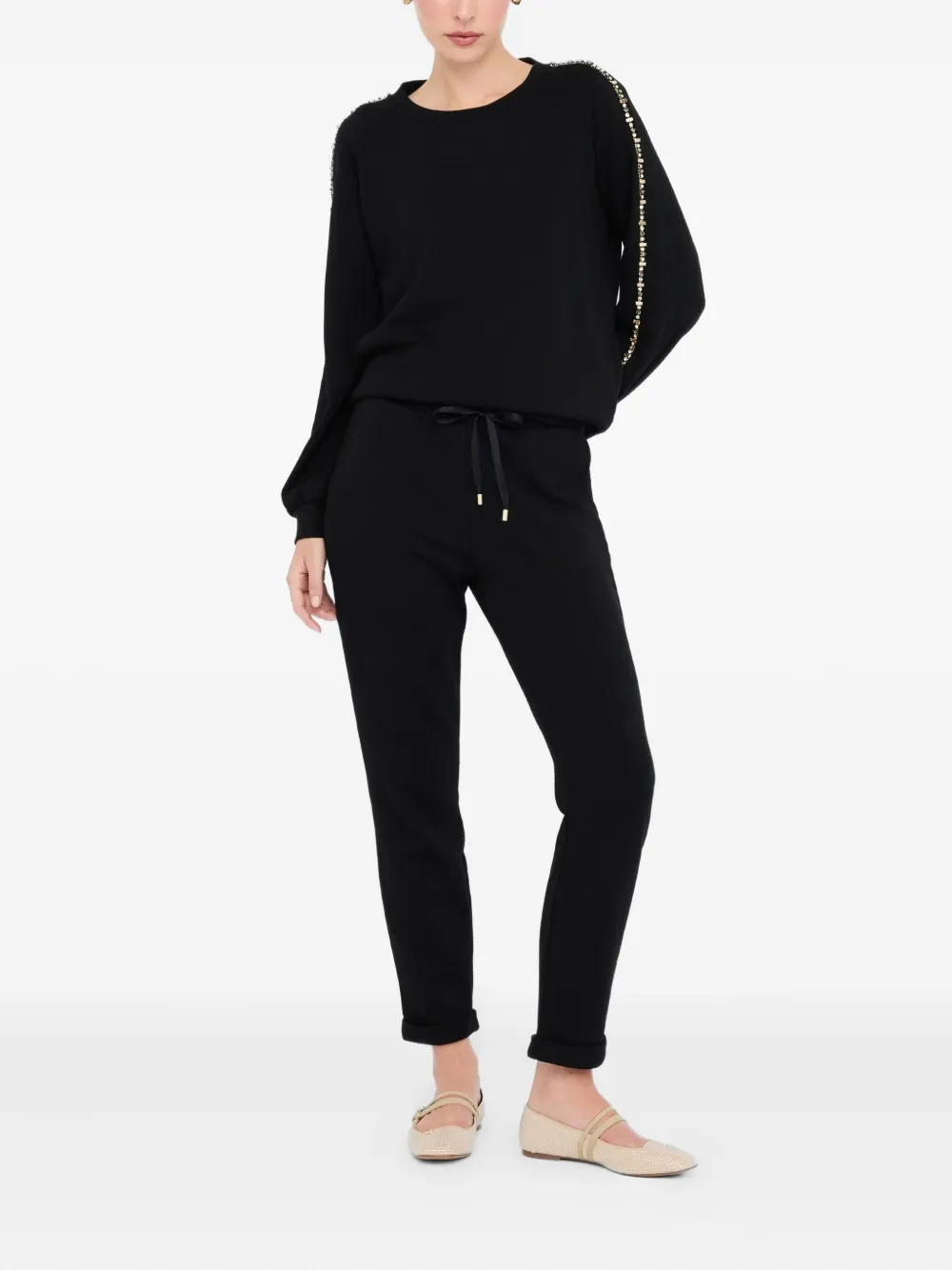 LIU JO rhinestone-embellished crew-neck sweatshirt Zwart