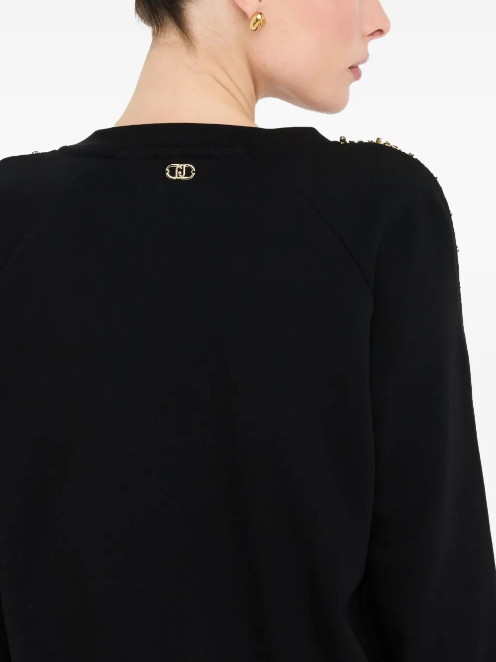 LIU JO rhinestone-embellished crew-neck sweatshirt Zwart