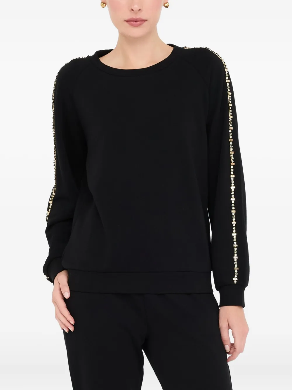 LIU JO rhinestone-embellished crew-neck sweatshirt Zwart