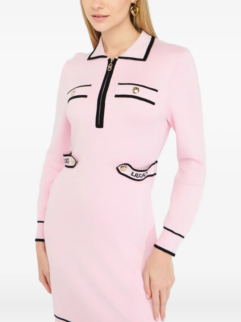 LIU JO striped polo-neck zip-front mini dress Roze