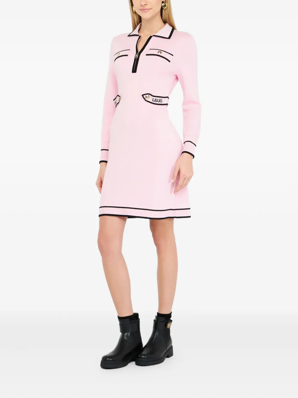 LIU JO striped polo-neck zip-front mini dress Roze