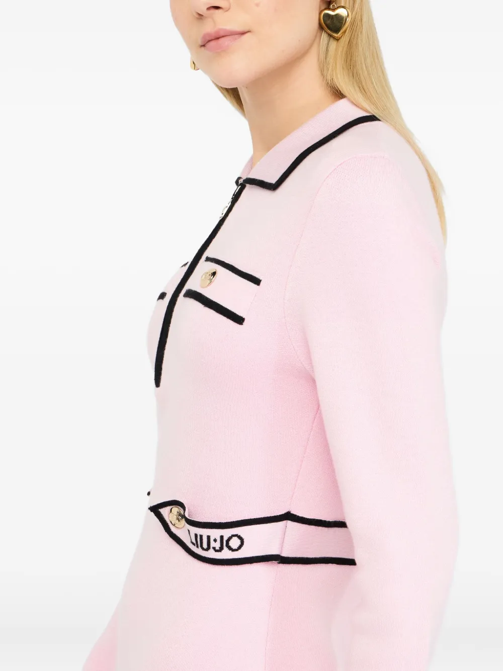LIU JO striped polo-neck zip-front mini dress Roze