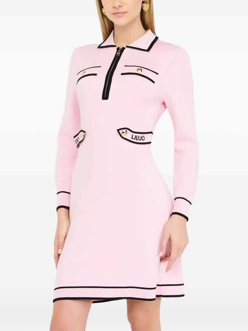 LIU JO striped polo-neck zip-front mini dress Roze