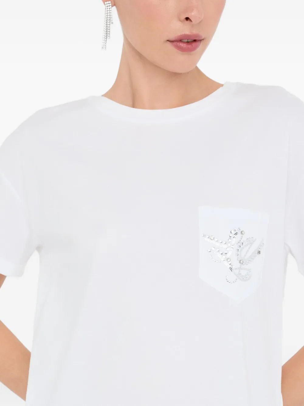 Liu •jo Gem-embellished Pocket T-shirt In White