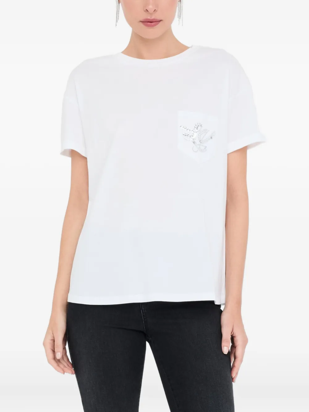 Liu •jo Gem-embellished Pocket T-shirt In White