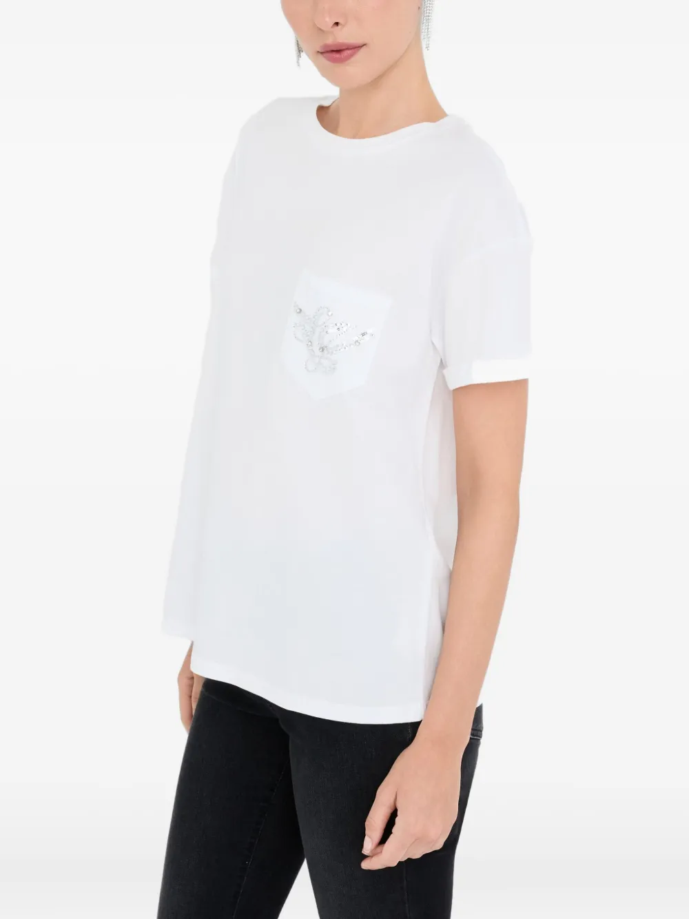 Liu •jo Gem-embellished Pocket T-shirt In White