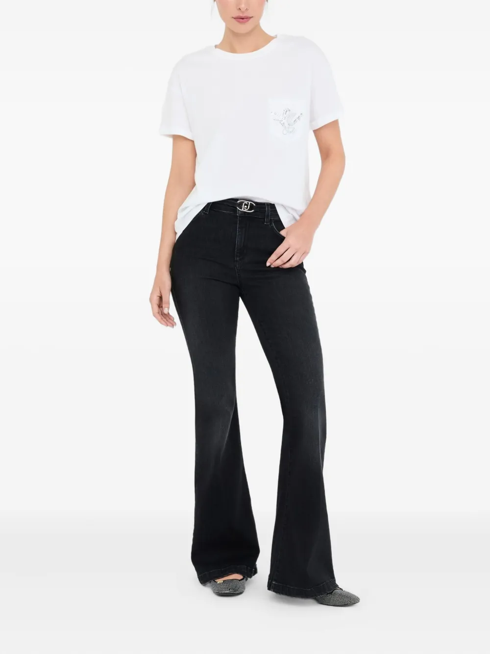 Liu •jo Gem-embellished Pocket T-shirt In White