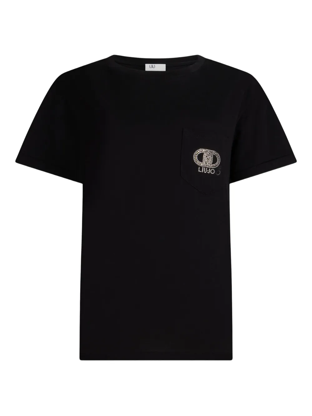 Liu •jo Rhinestone-embellished Logo T-shirt In Black