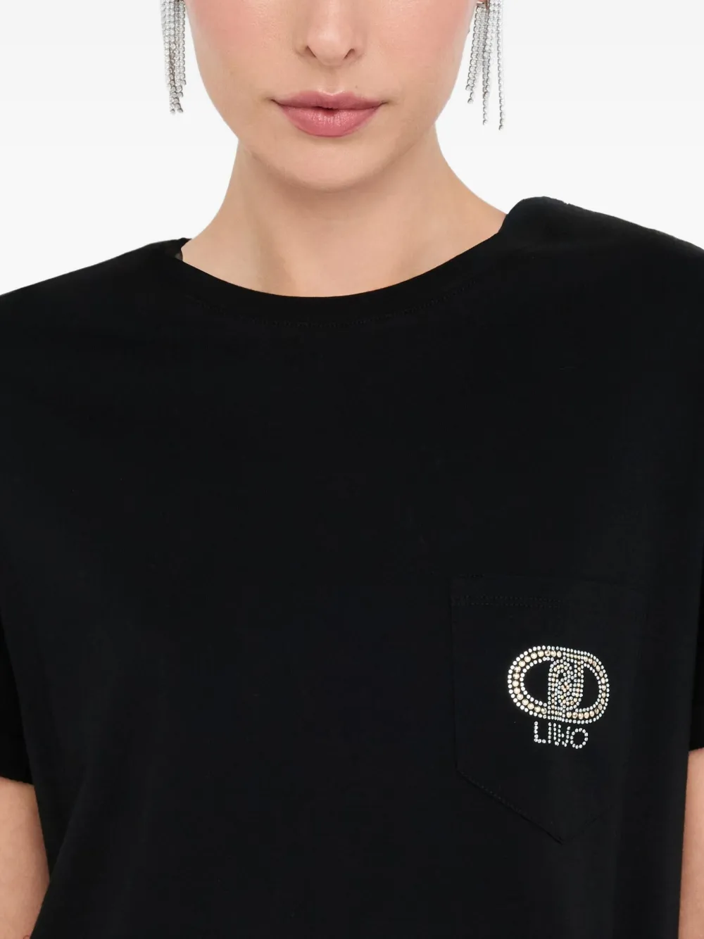 Liu •jo Rhinestone-embellished Logo T-shirt In Black