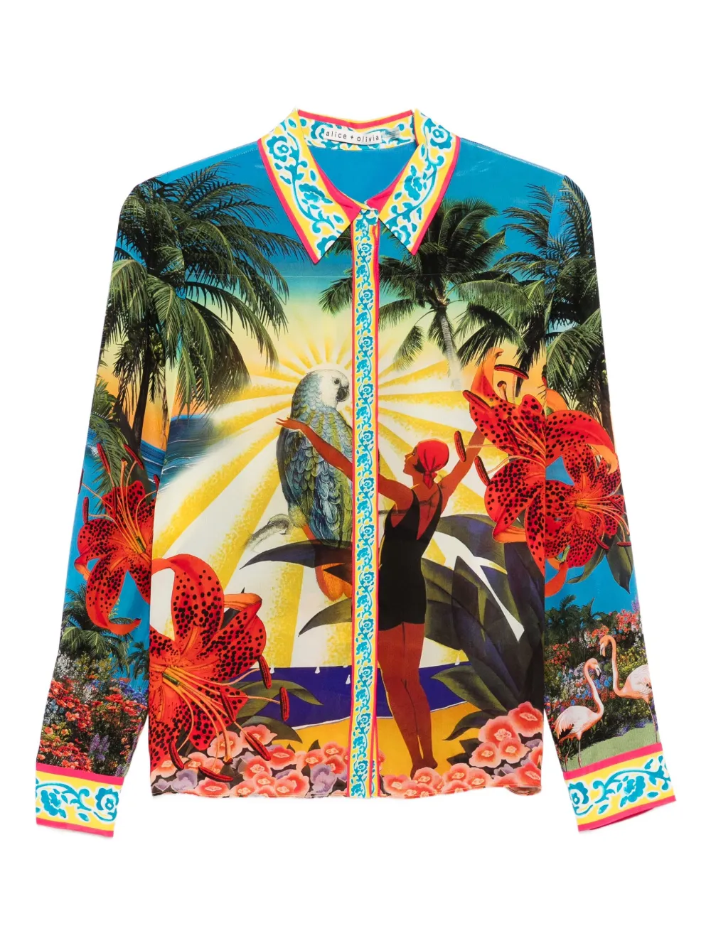 Alice And Olivia Island Dreams Willa Placket Top In Green