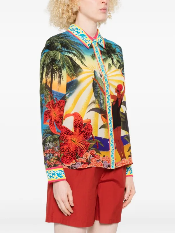 Alice + Olivia Willa tropical-print Silk Shirt | Green