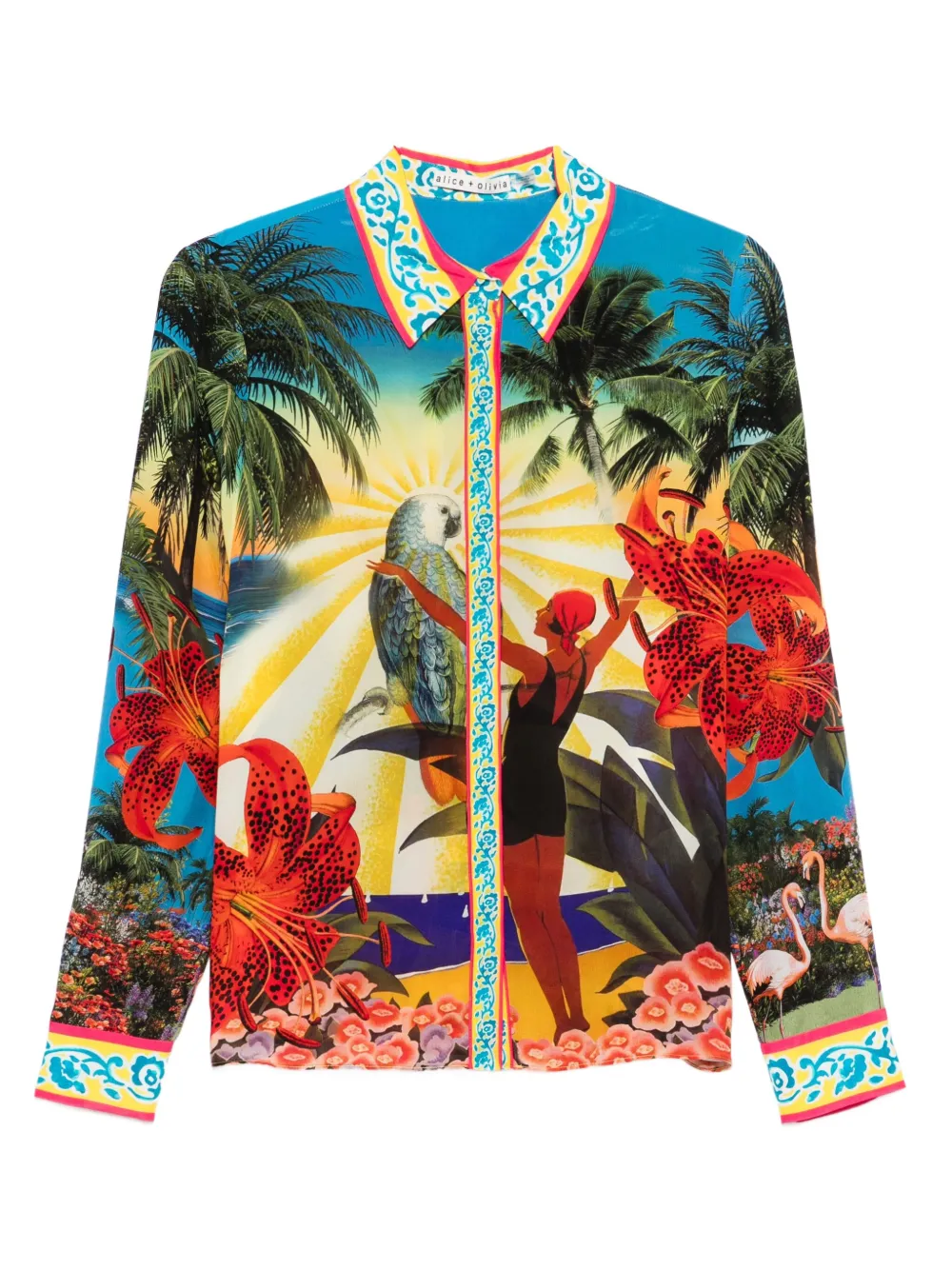 alice + olivia Willa tropical-print silk shirt - グリーン alice + olivia Willa tropical-print silk shirt - グリーン