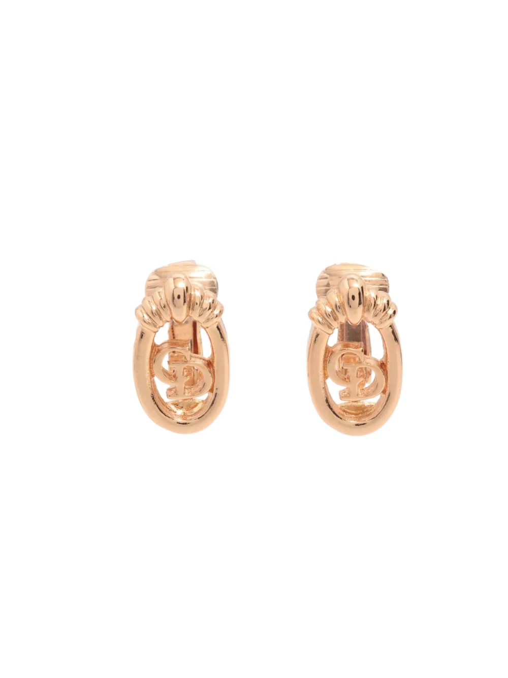 Christian Dior Pre-Owned oval monogram clip-on earrings - ゴールドトーン Christian Dior Pre-Owned oval monogram clip-on earrings - ゴールドトーン