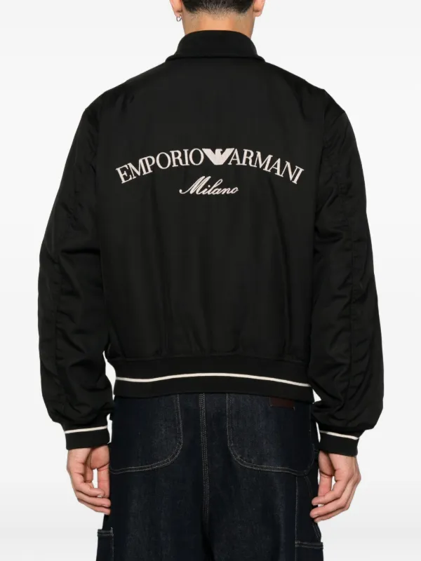 Emporio Armani logo-embroidered Bomber Jacket | Black | FARFETCH