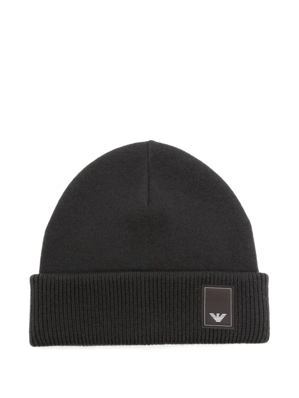 Emporio Armani logo-plaque ribbed beanie Grijs
