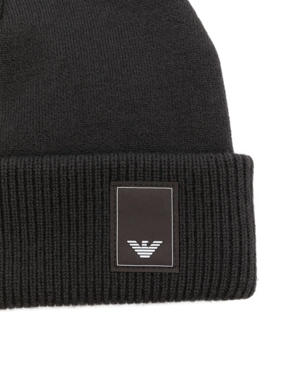 Emporio Armani logo-plaque ribbed beanie Grijs