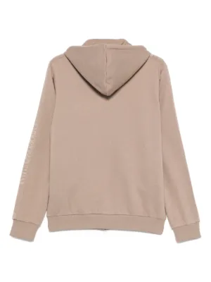 【EMPORIO ARMANI】 Men's Zigzag Embroidered Hoodie: ★ Beige Emporio Armani Velour-Trim Zip-Up Hoodie | Harrods US
