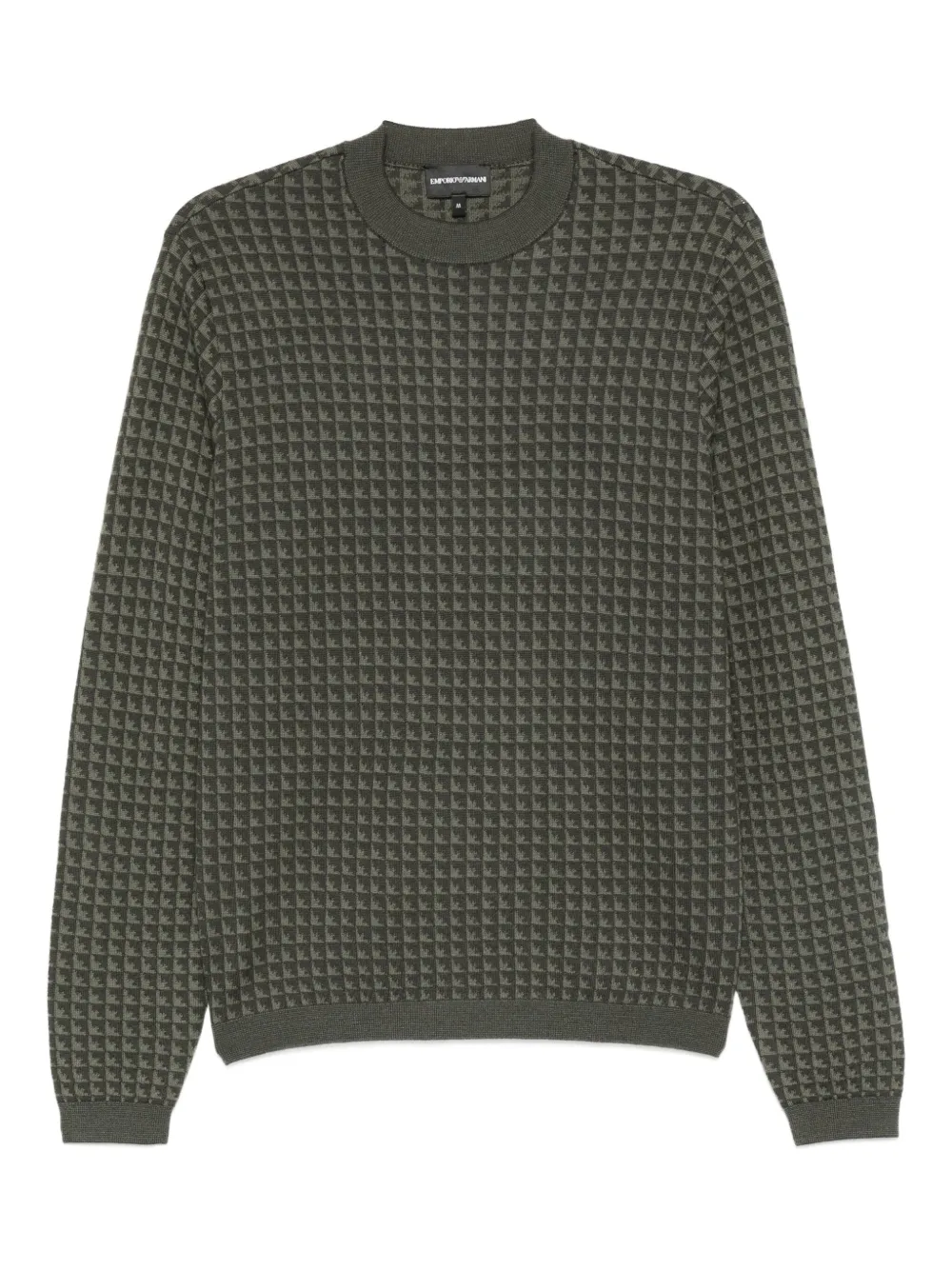 Emporio Armani geometric-pattern virgin-wool sweater Groen