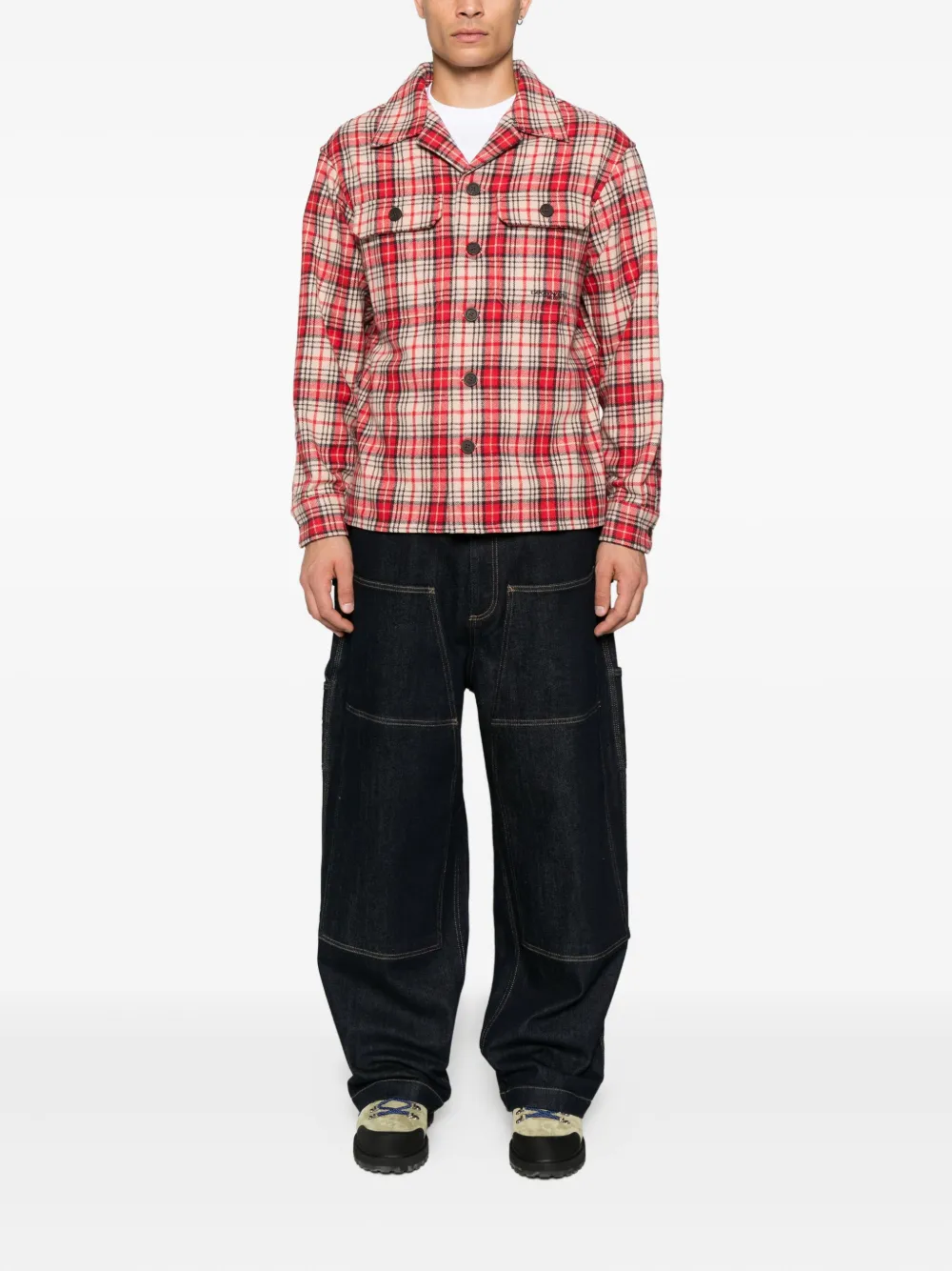 Emporio Armani Geruit wollen overhemd - Rood