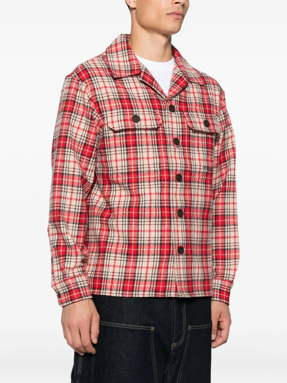 Emporio Armani Geruit wollen overhemd Rood