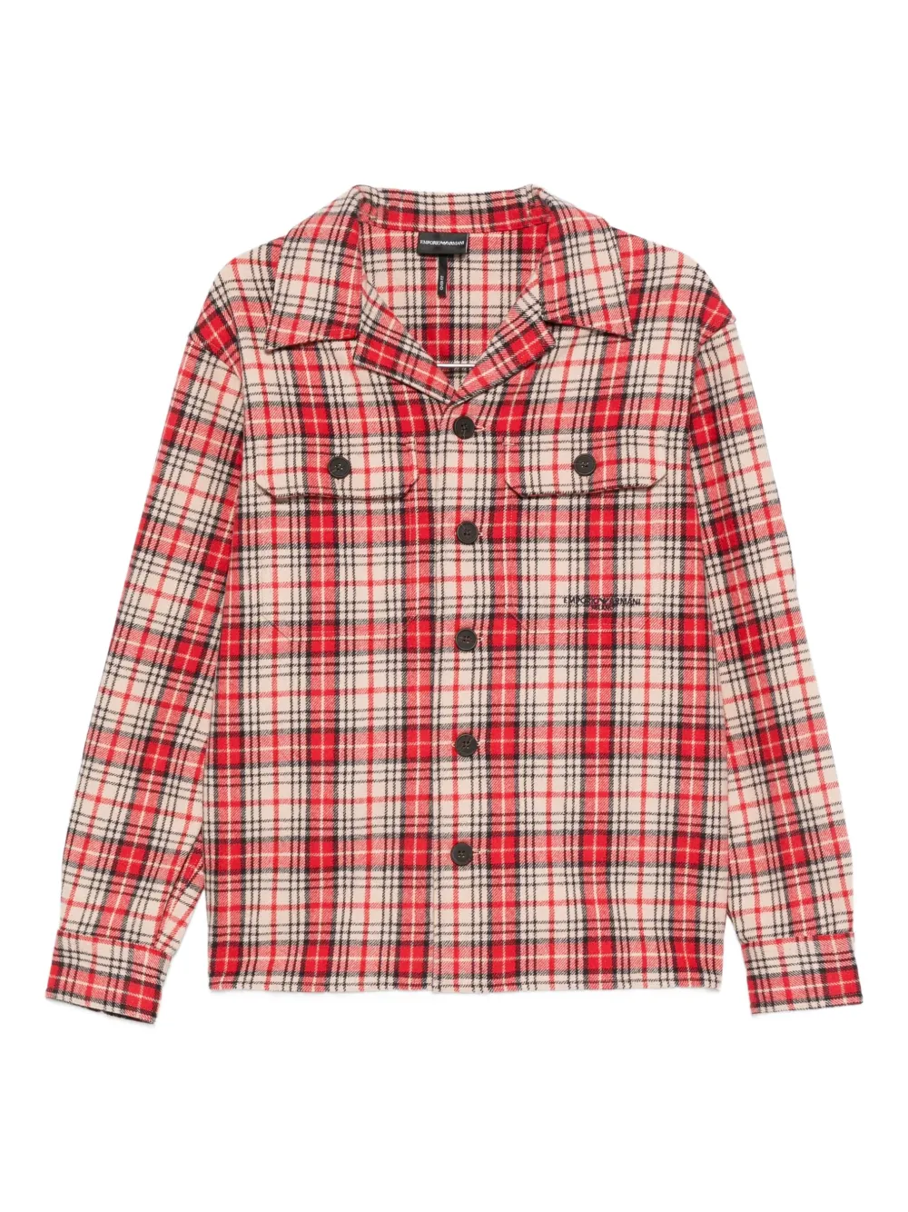 Emporio Armani Geruit wollen overhemd Rood