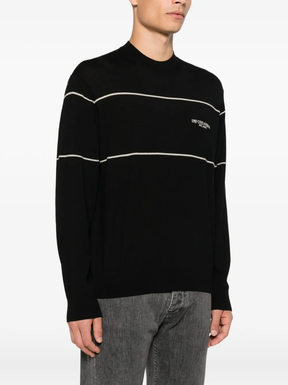 Emporio Armani Trui van scheerwol met streepdetail Zwart