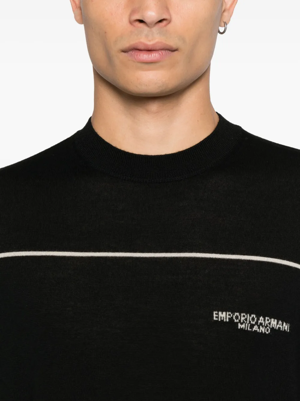 Emporio Armani Trui van scheerwol met streepdetail Zwart