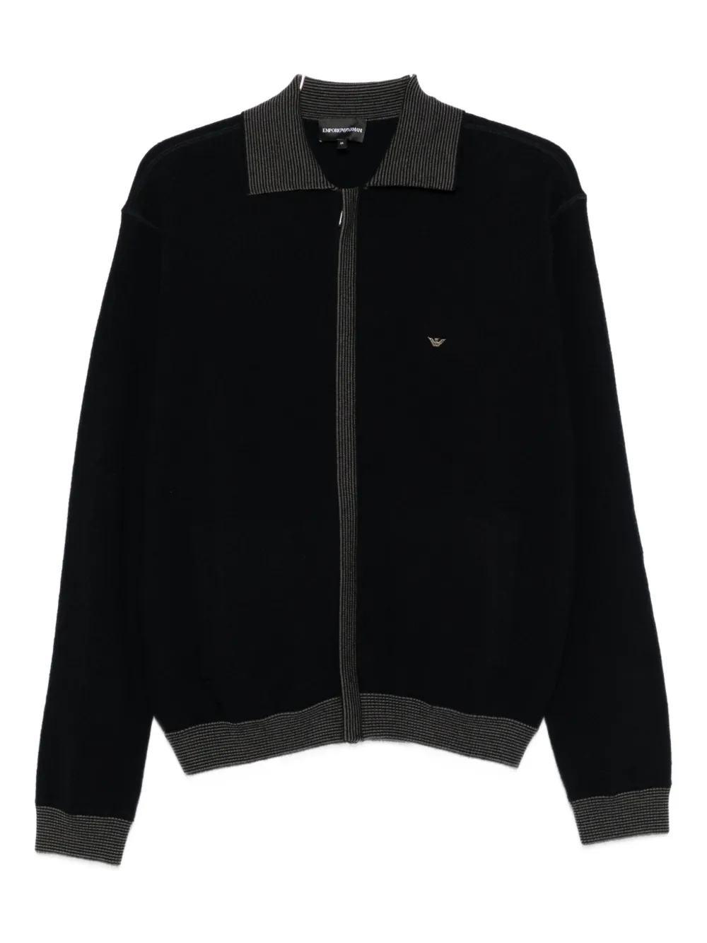 Emporio Armani ribbed-trimmed zip-up cardigan - ブルー Emporio Armani ribbed-trimmed zip-up cardigan - ブルー