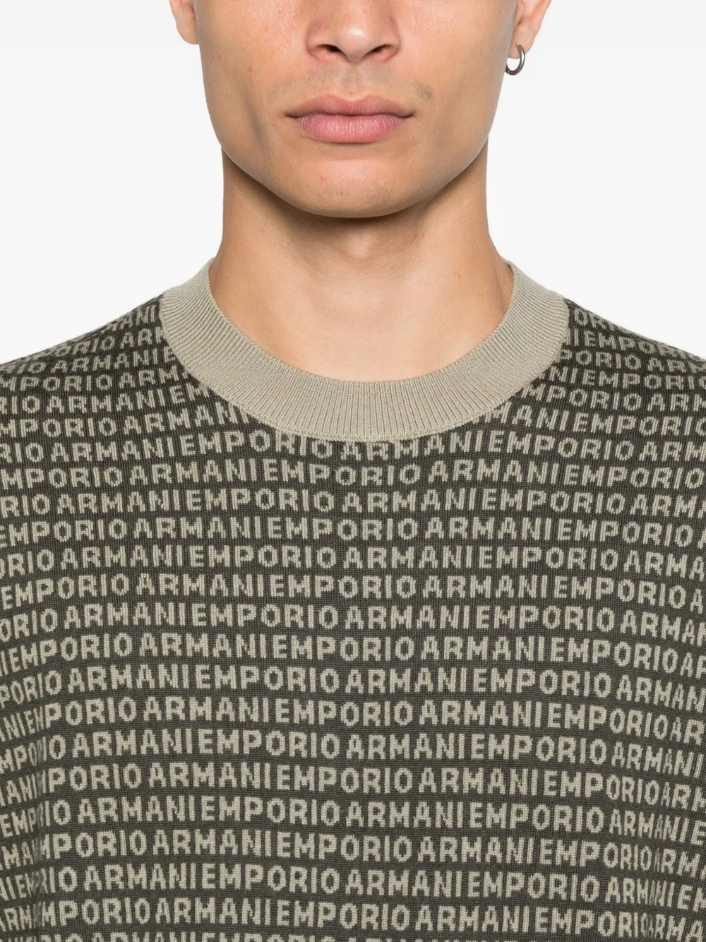 Emporio Armani logo-print wool sweater Groen