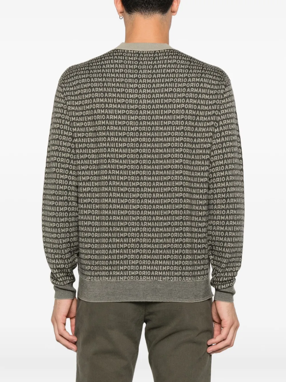 Emporio Armani logo-print wool sweater Groen