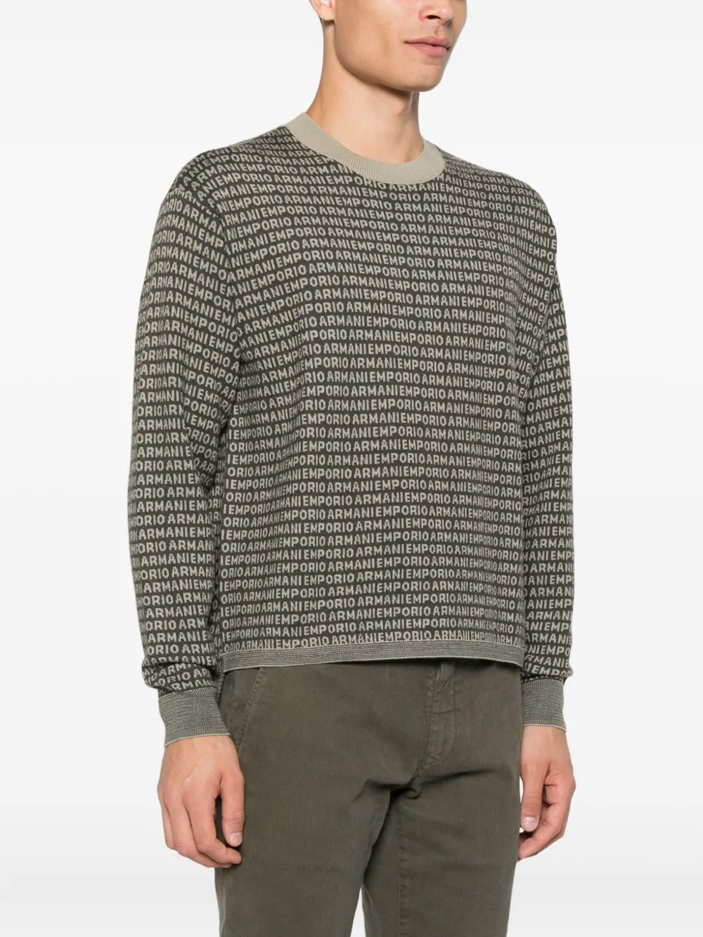 Emporio Armani logo-print wool sweater Groen